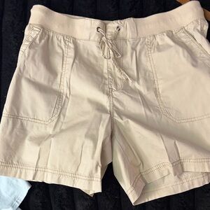 Women's Beige Drawstring Cargo Shorts